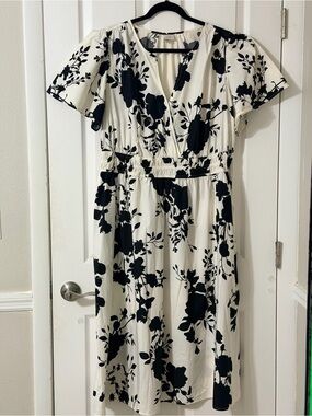 a new day Black & White Floral Midi Dress with V-Neck